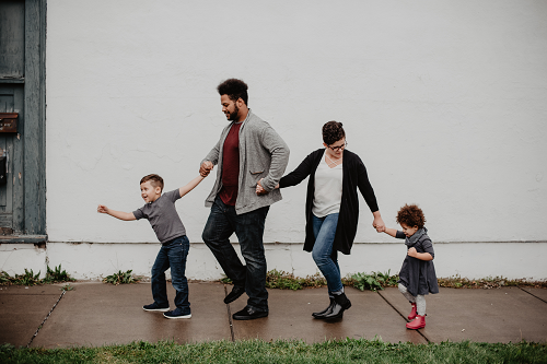 a family on a walk together